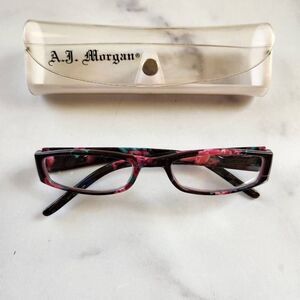 A.J. Morgan floral reading glasses readers eyeglasses black red